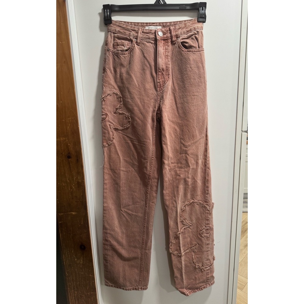 PacSun 90s Boyfriend Jeans Dusty Rose‎ Pink Floral Applique High Rise Pants 25